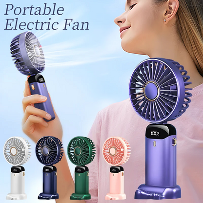 Mini ventilador eléctrico portátil de mano, recargable por USB, plegable, para colgar en el cuello, para exteriores, ajustable, 5 velocidades, potente enfriador de aire