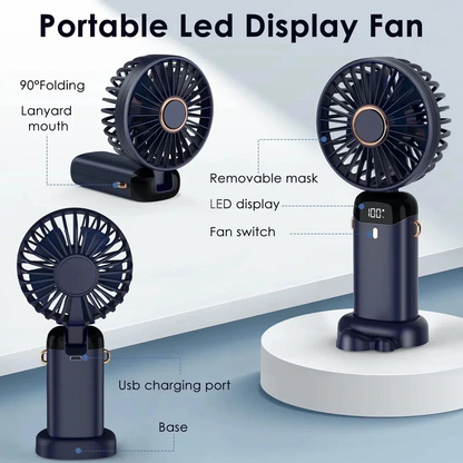 Mini ventilador eléctrico portátil de mano, recargable por USB, plegable, para colgar en el cuello, para exteriores, ajustable, 5 velocidades, potente enfriador de aire